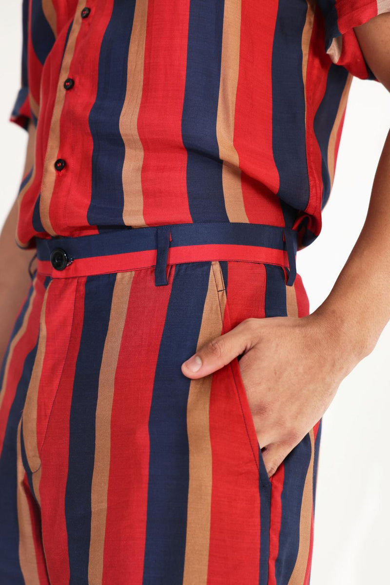 Red, Blue And Orange Stripe Shorts