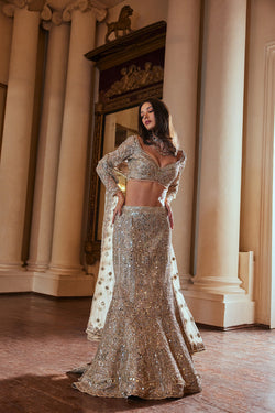 Grey Fit And Flare Lehenga Set