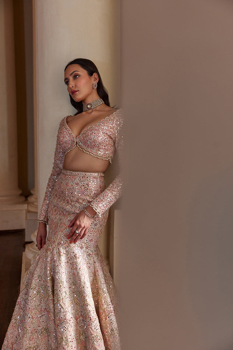 Pink Fit And Flare Lehenga Set