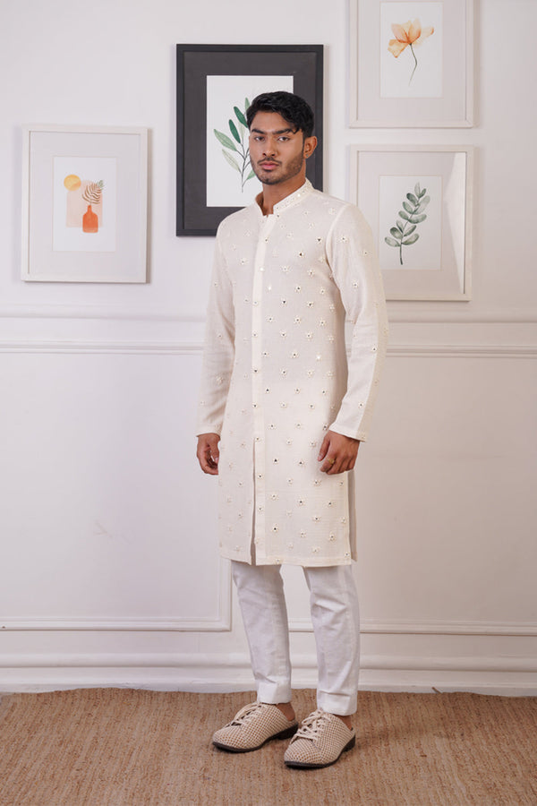 Crochet Mirror Work Kurta Set