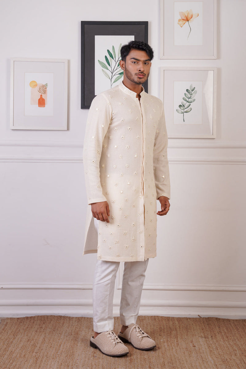 Crochet Mirror Work Kurta Set