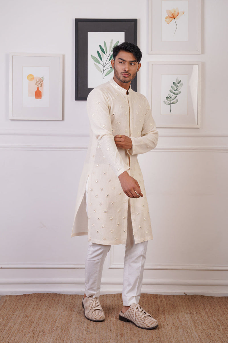 Crochet Mirror Work Kurta Set