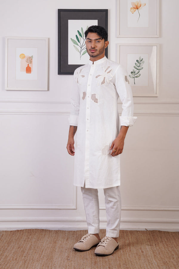 Linen Kurta Set With Cut Embroidery