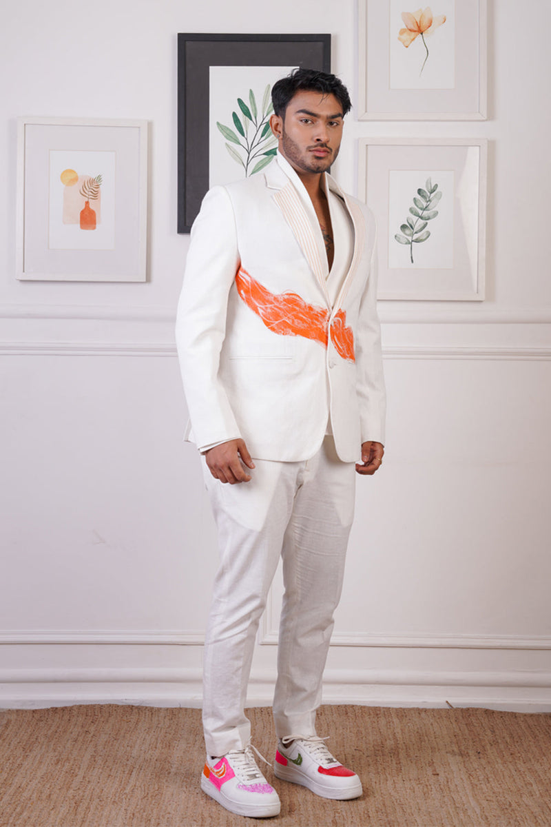 Linen Hand Painted Blazer Set