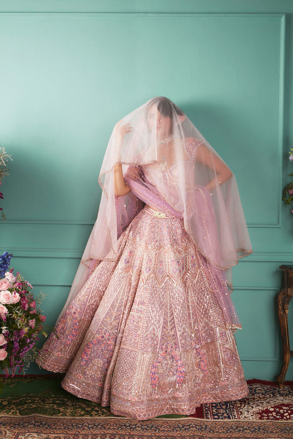 Lilac Lehenga With Seven Vows Elements