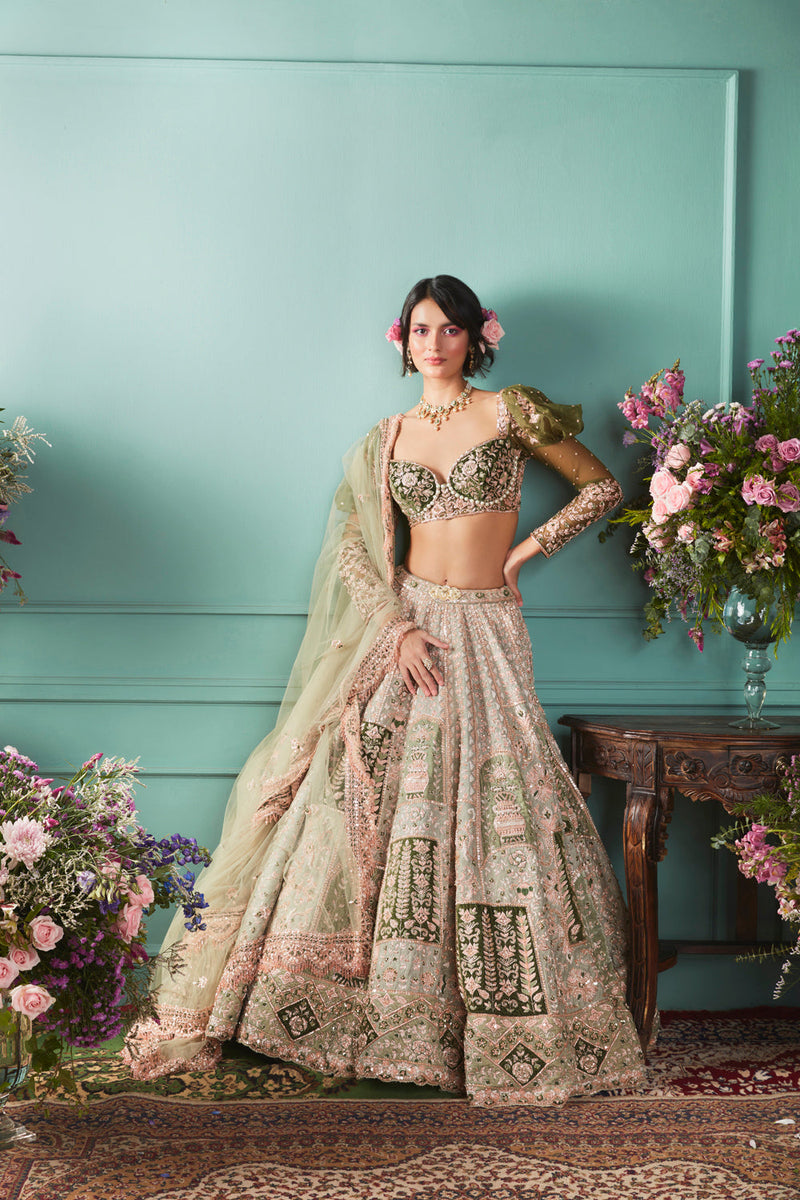 Black & Green Lehenga With French Chateau Elements