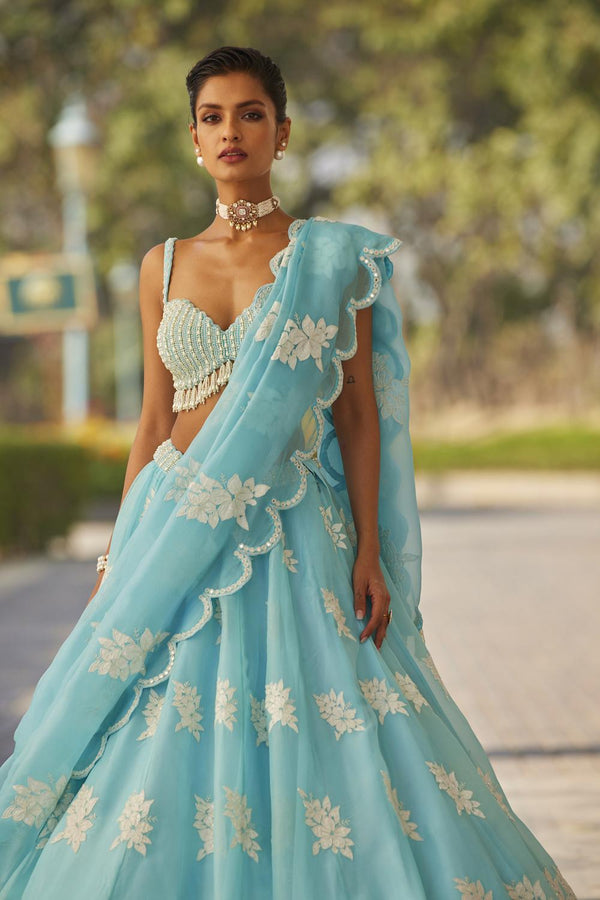 Blue Flower Lehenga Set