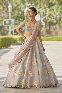 Powder Grey Flower Lehenga Set