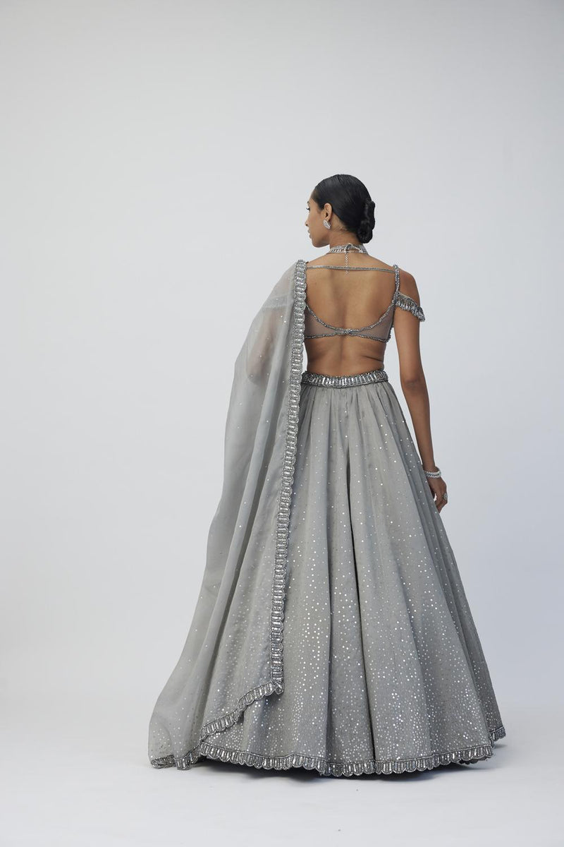 Crystal Grey Sequins Scattered Lehenga Set