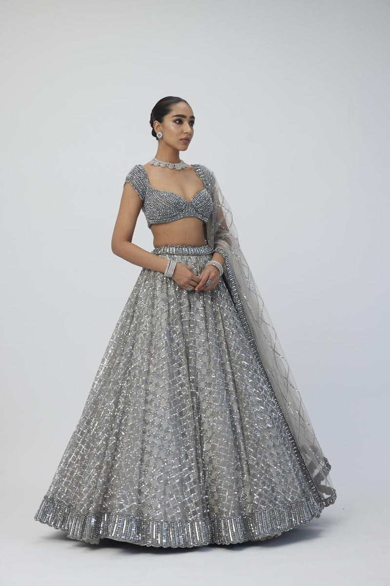 Crystal Grey Sequins Embroidered Lehenga Set