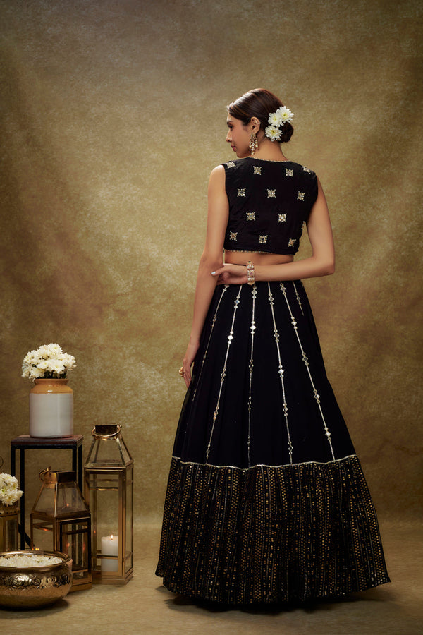 Black Mirror Work Sequin  Lehenga Set