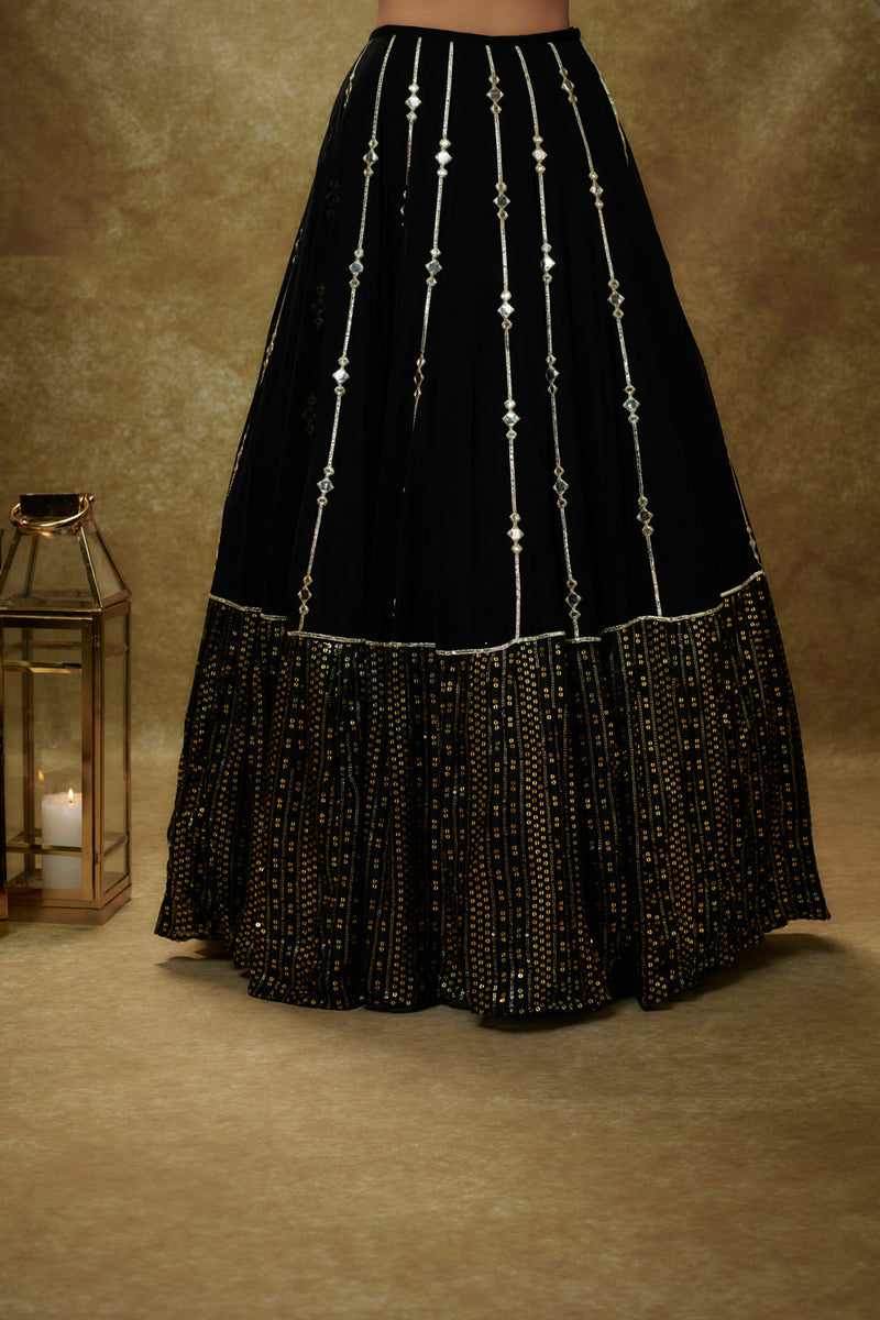 Black Mirror Work Sequin  Lehenga Set