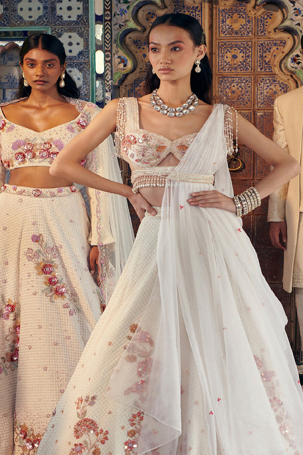 Ivory Lehenga With Drape