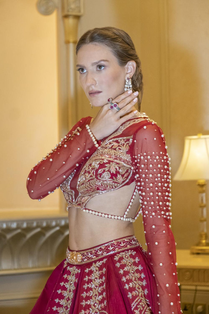 Rubeus Red Lehenga Set