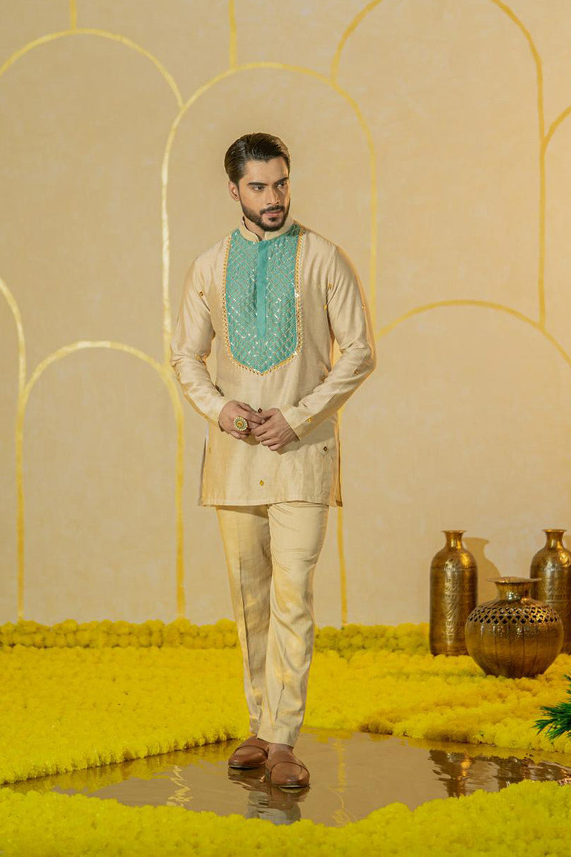 Turquoise Patch Short Kurta Set