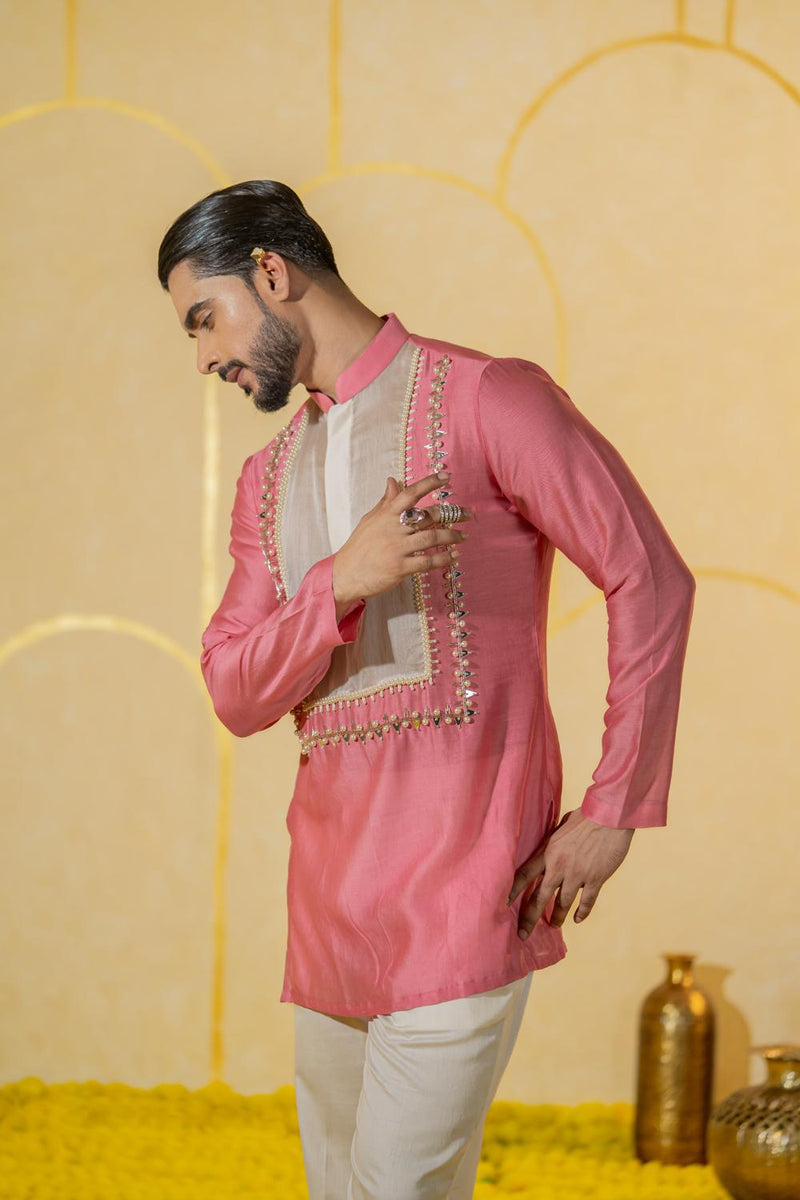 Pink Patch Short Kurta Set