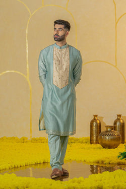 Turquoise Patch Long Kurta Set