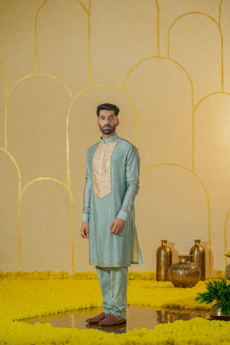 Turquoise Patch Long Kurta Set