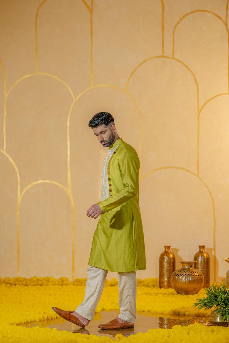 Green Patch Long Kurta Set