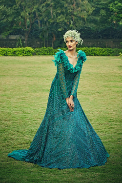 Ocean Blue Trail Gown