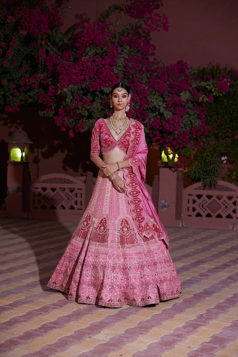 "Madhuban" Bubblegum Pink Zardosi Embroidered Lehenga Set