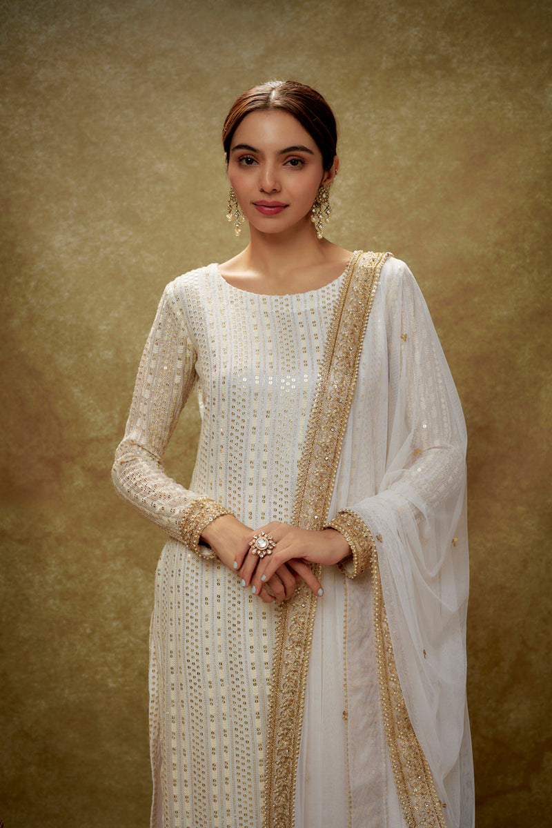 Ivory & Gold Sequin Kurta Pants Set