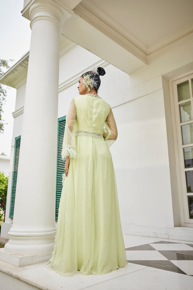 Butterfly Green Feather Jacket Jumpsuit