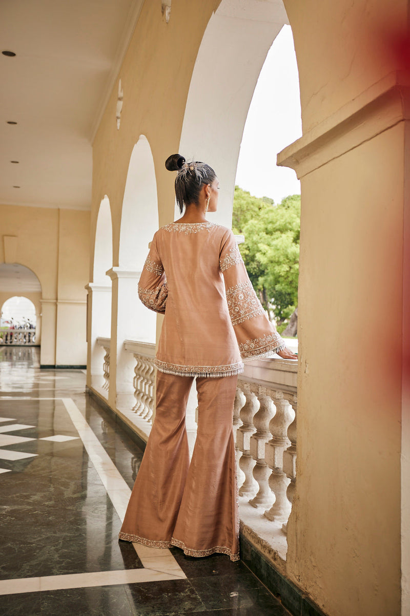 Rosegold Bell Sleeve Top & Flared Palazzo Pants