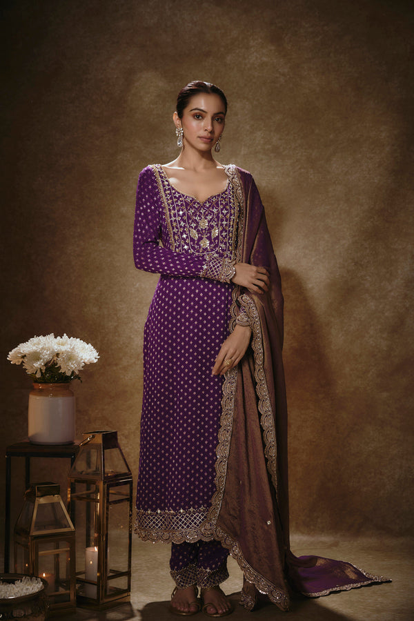 Royal Purple Benarasi Kurta Set