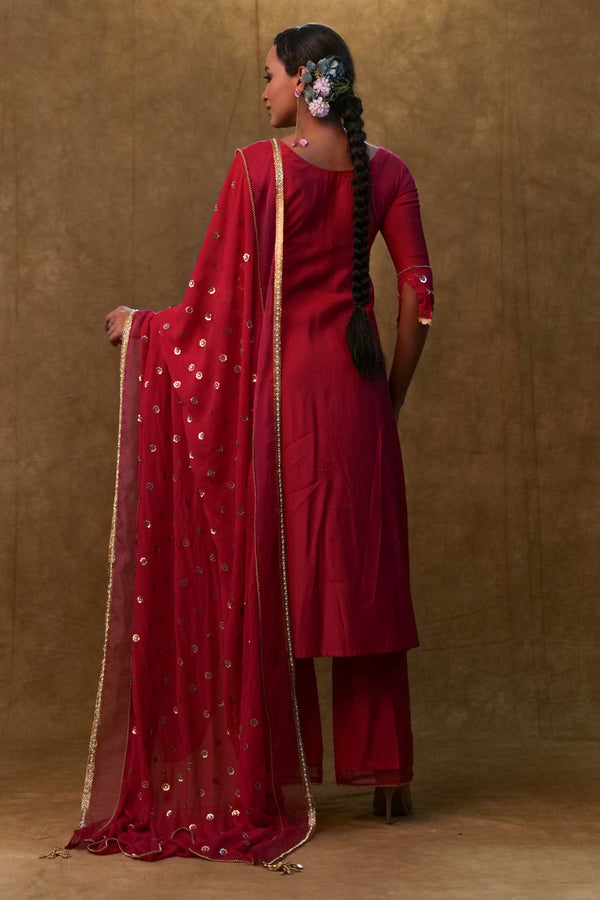 Hot Pink Kurta Set Paired With Sequin Embroidery Dupatta And Pants