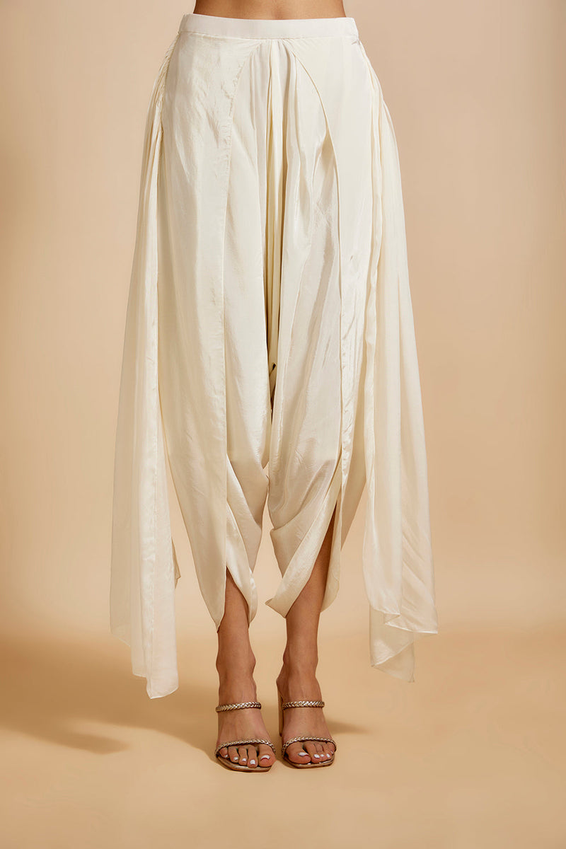 Beige Tissue Jacket With Cream Dhoti