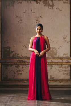 Hot Pink Purple And Red Trapez Gown