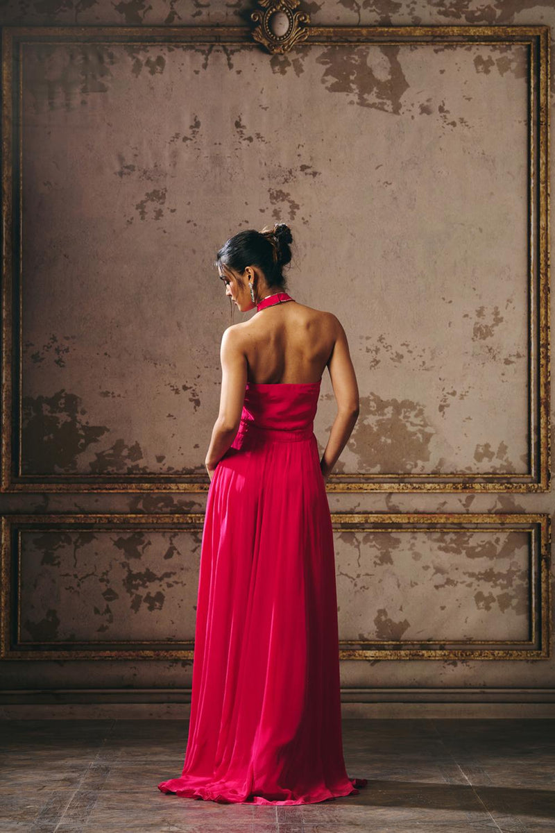 Hot Pink Halter Neck Gown