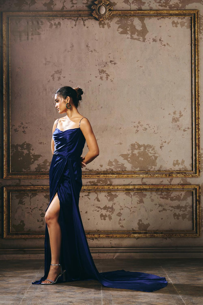 Navy Blue Drape Gown