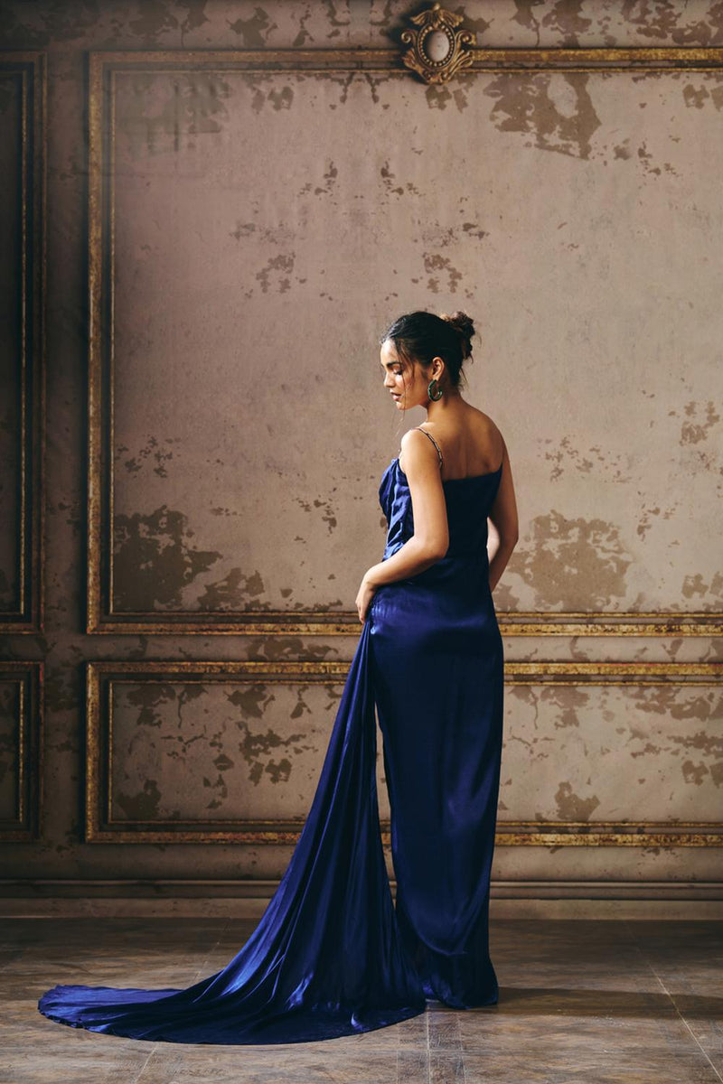 Navy Blue Drape Gown