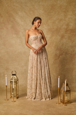 Nude Corset Embroidered Heavy Gown