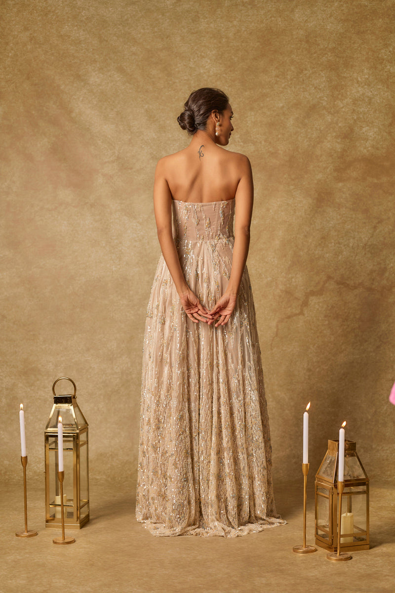 Nude Corset Embroidered Heavy Gown