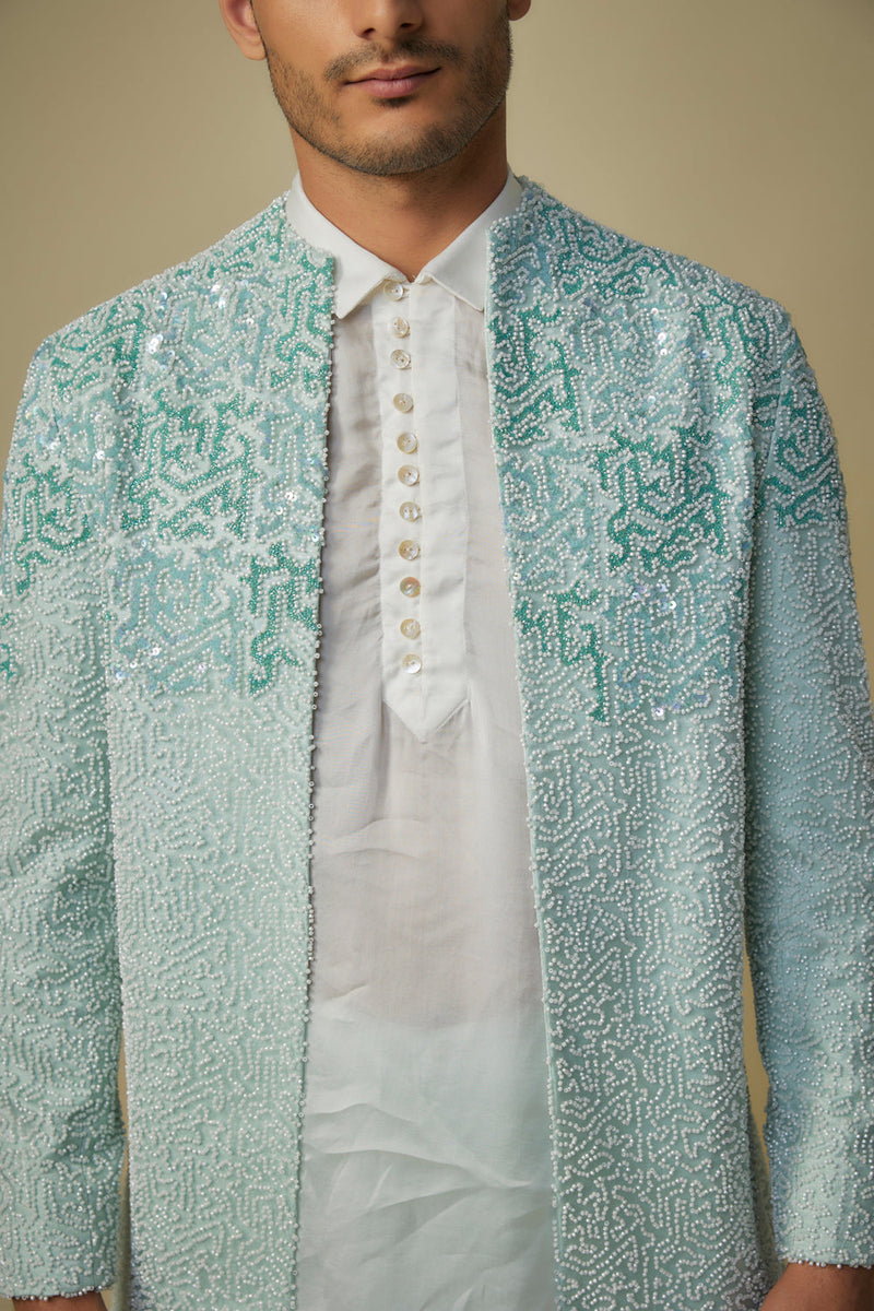 Mint Embroiderd Jacket With Kurta And Pant