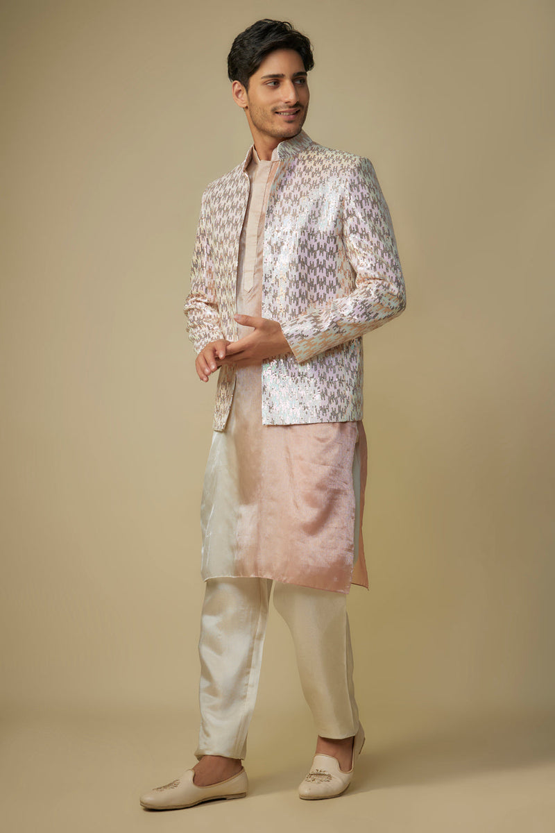 Pink Sequence Jacket With Kurta And Pant