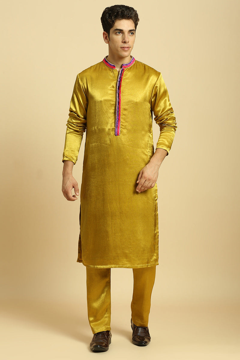 Mustard Kurta With Pant With Ombre Dupatta