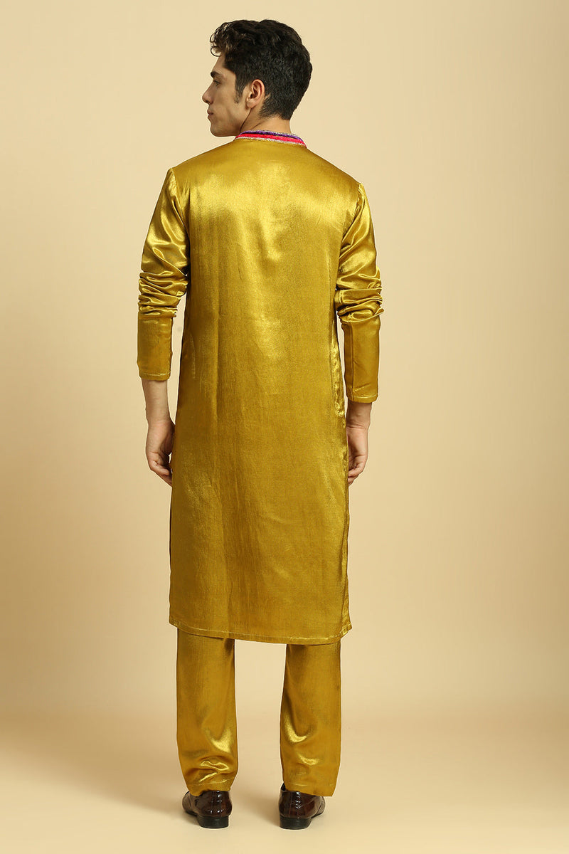 Mustard Kurta With Pant With Ombre Dupatta