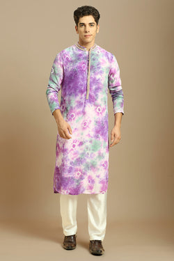 Purple Embroidered Tie-Dye Kurta With White Silk Pant