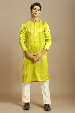 Neon green Embroidered Kurta With White Pant