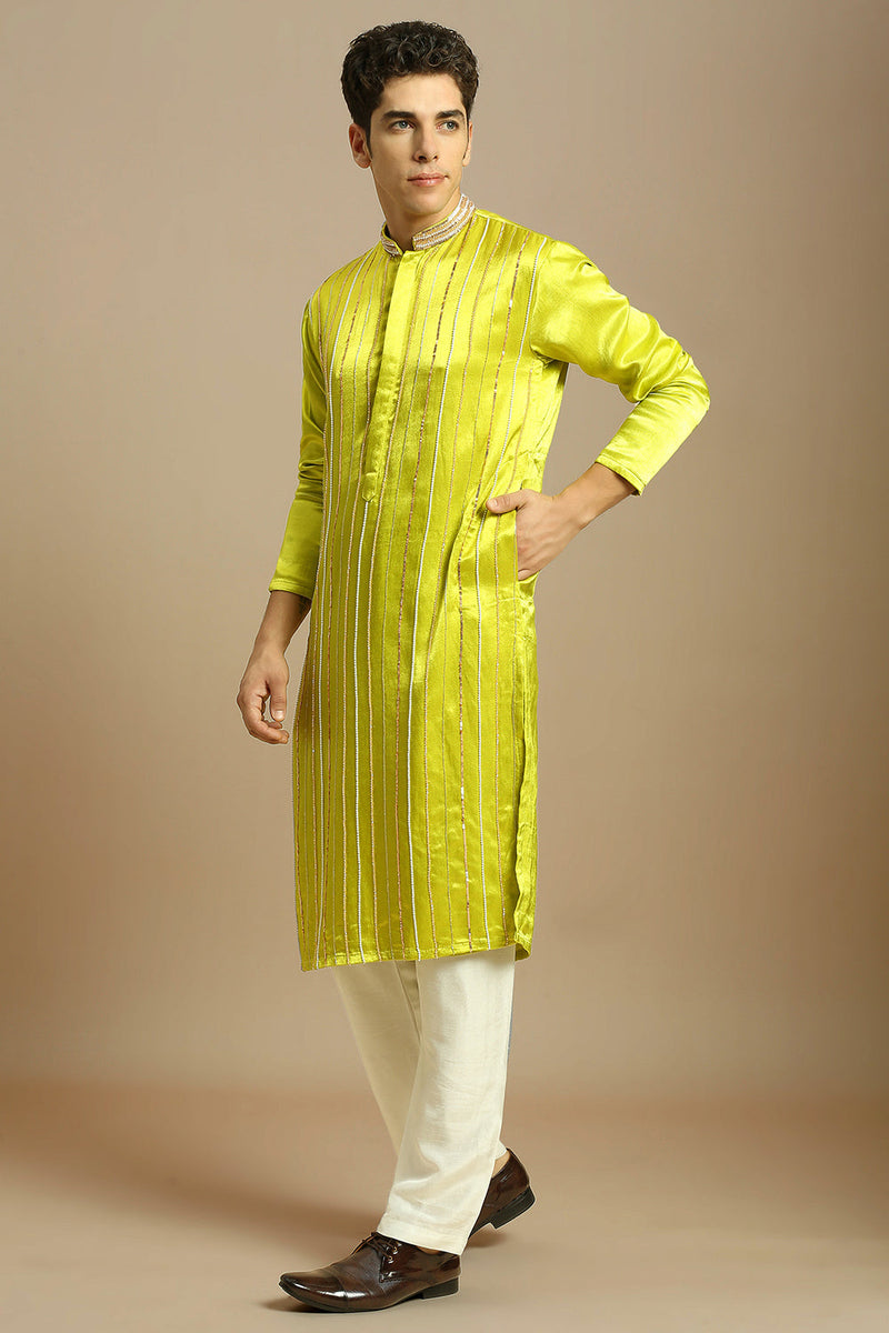 Neon green Embroidered Kurta With White Pant