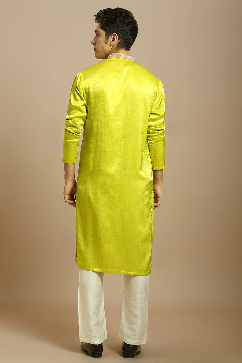 Neon green Embroidered Kurta With White Pant