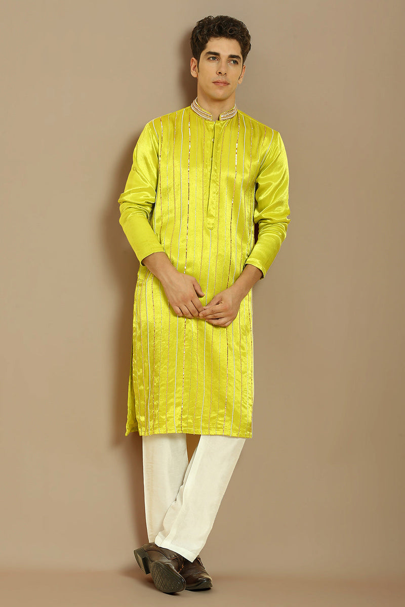 Neon green Embroidered Kurta With White Pant