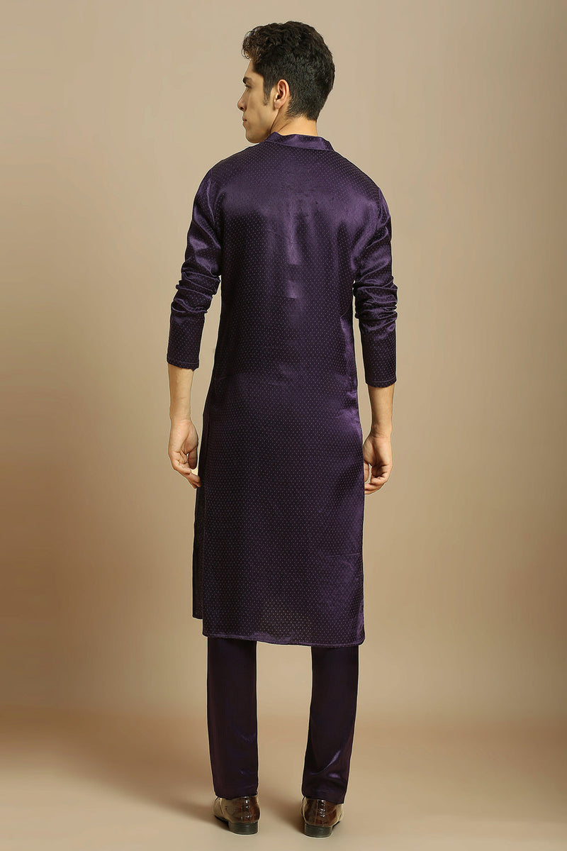 Deep Purple Kurta with Pant with Tissue Embroidered Dupatta