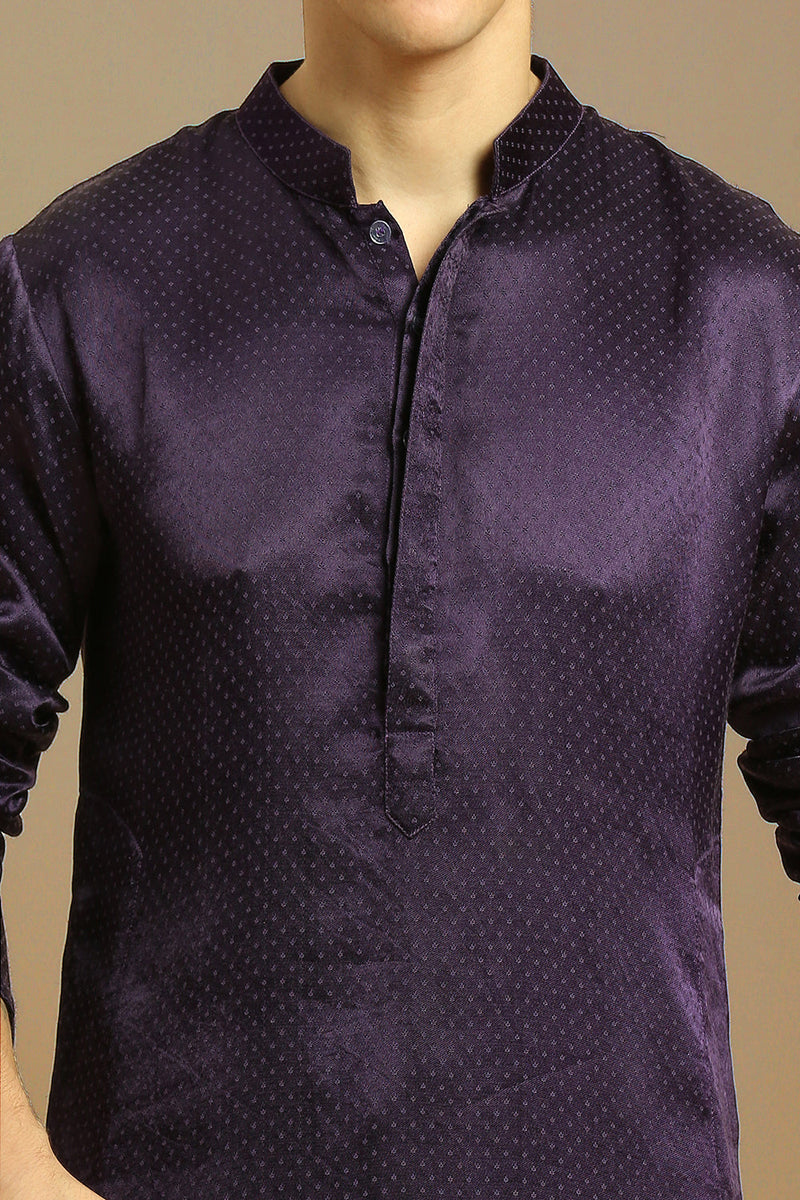 Deep Purple Kurta with Pant with Tissue Embroidered Dupatta