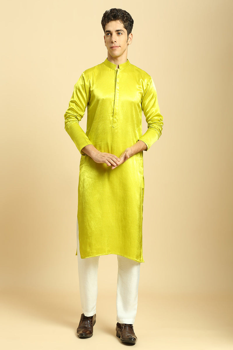 Neon Green Kurta With White Pant With Multi Colour Dupatta