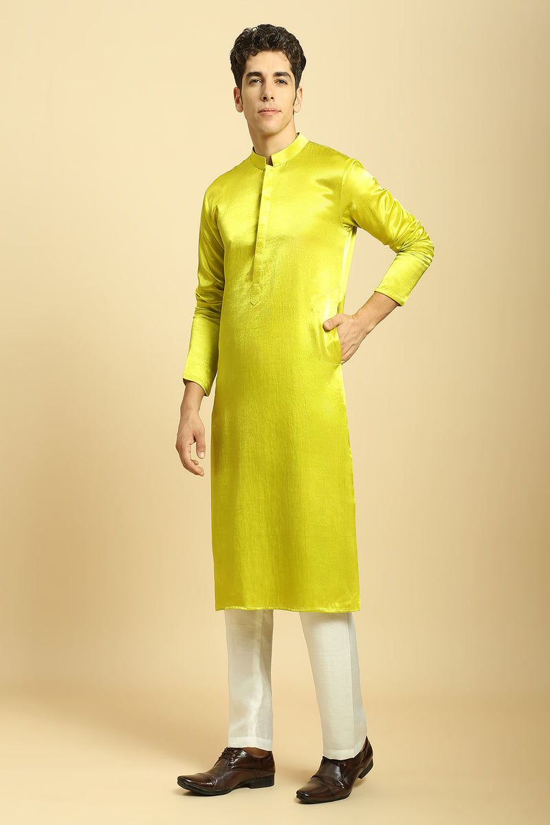 Neon Green Kurta With White Pant With Multi Colour Dupatta